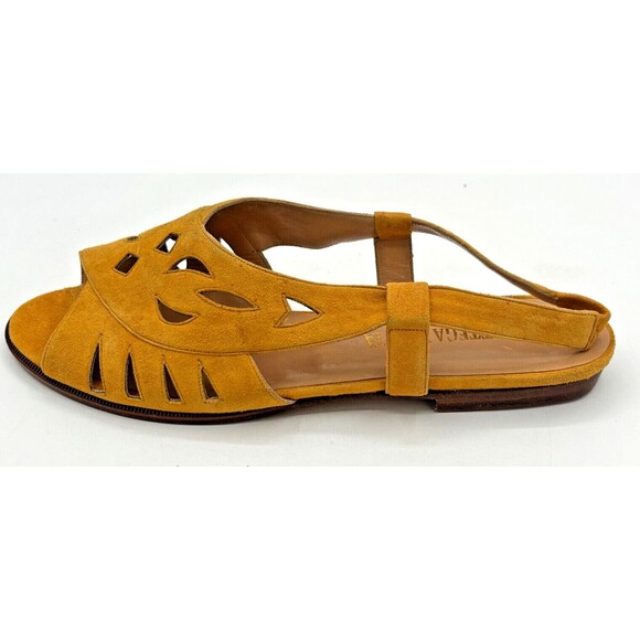 Bottega Veneta Yellow Suede Leather Slingback Strap Sandals Vintage Cutouts Flat - Picture 11 of 16